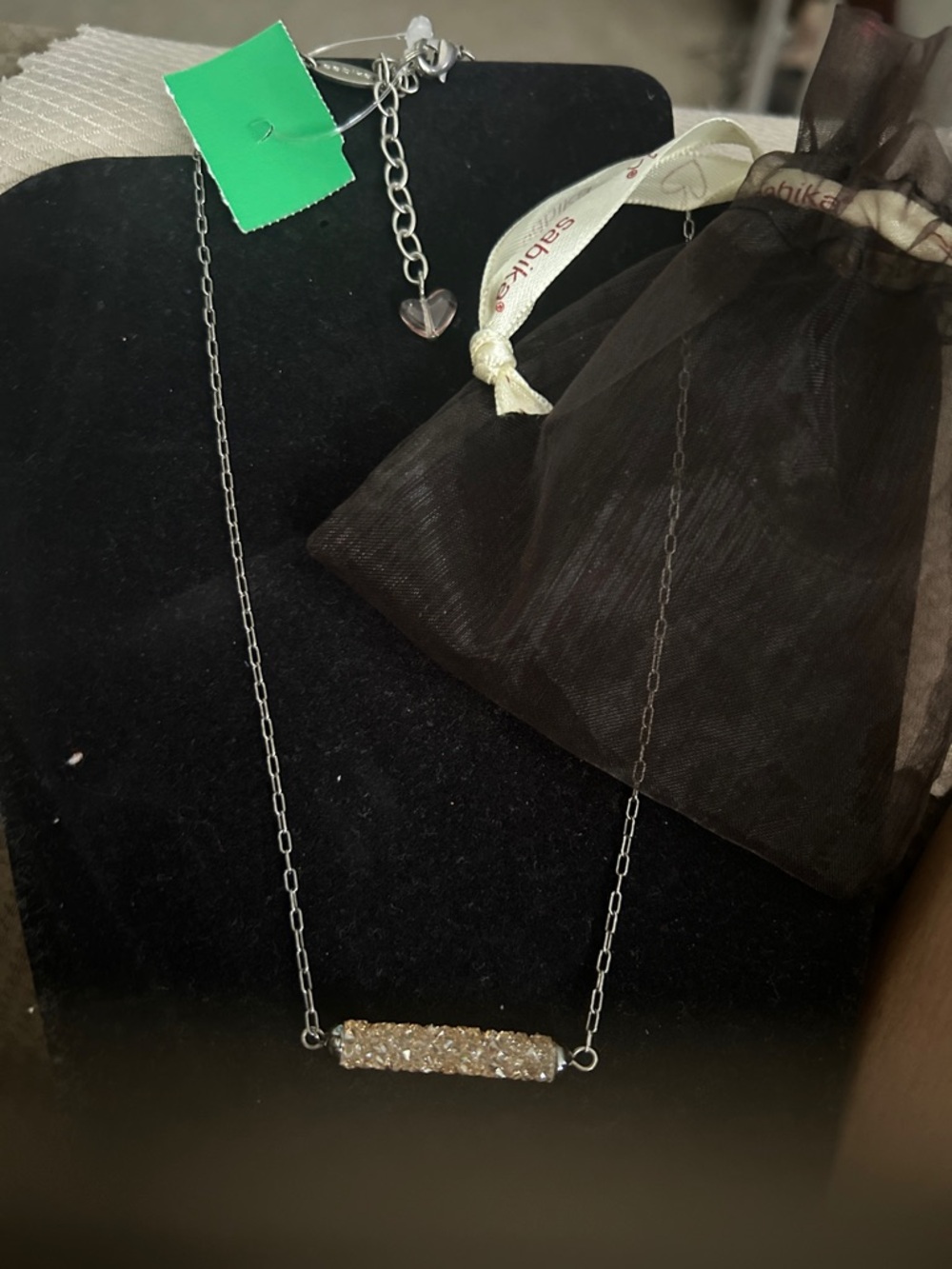 Sabika Silver-Tone Chain Necklace with Pink Heart Charm